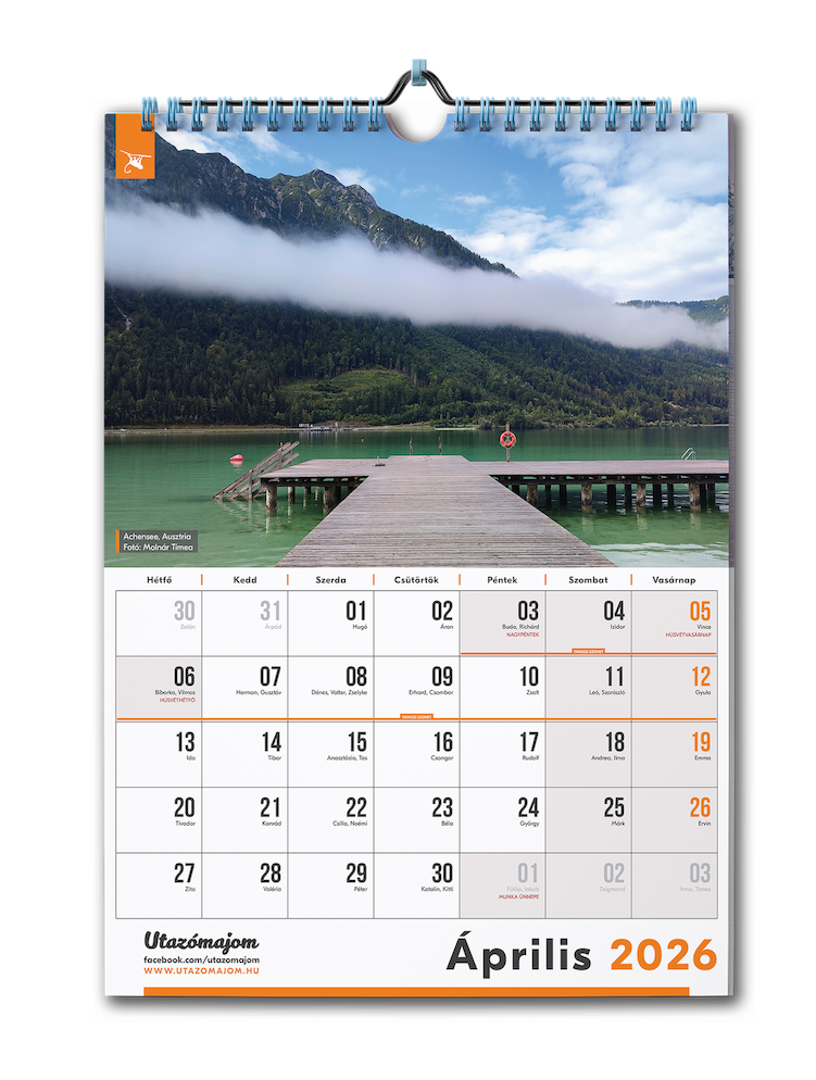 2026-os havi bontású nagy (A/3) 12 lapos fali Utazómajom naptár