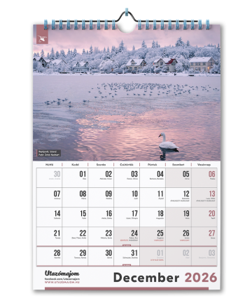 2026-os havi bontású nagy (A/3) 12 lapos fali Utazómajom naptár