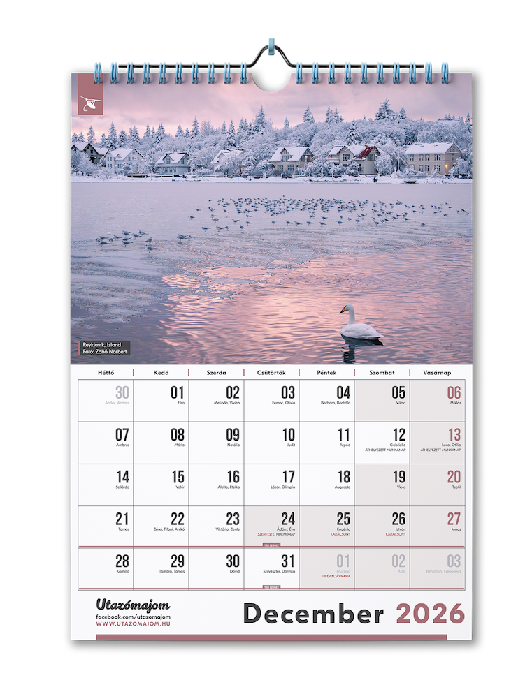 2026-os havi bontású nagy (A/3) 12 lapos fali Utazómajom naptár