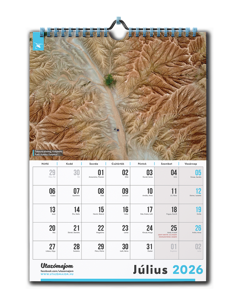 2026-os havi bontású nagy (A/3) 12 lapos fali Utazómajom naptár