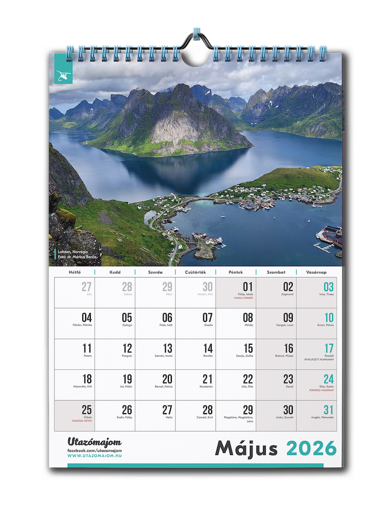 2026-os havi bontású nagy (A/3) 12 lapos fali Utazómajom naptár