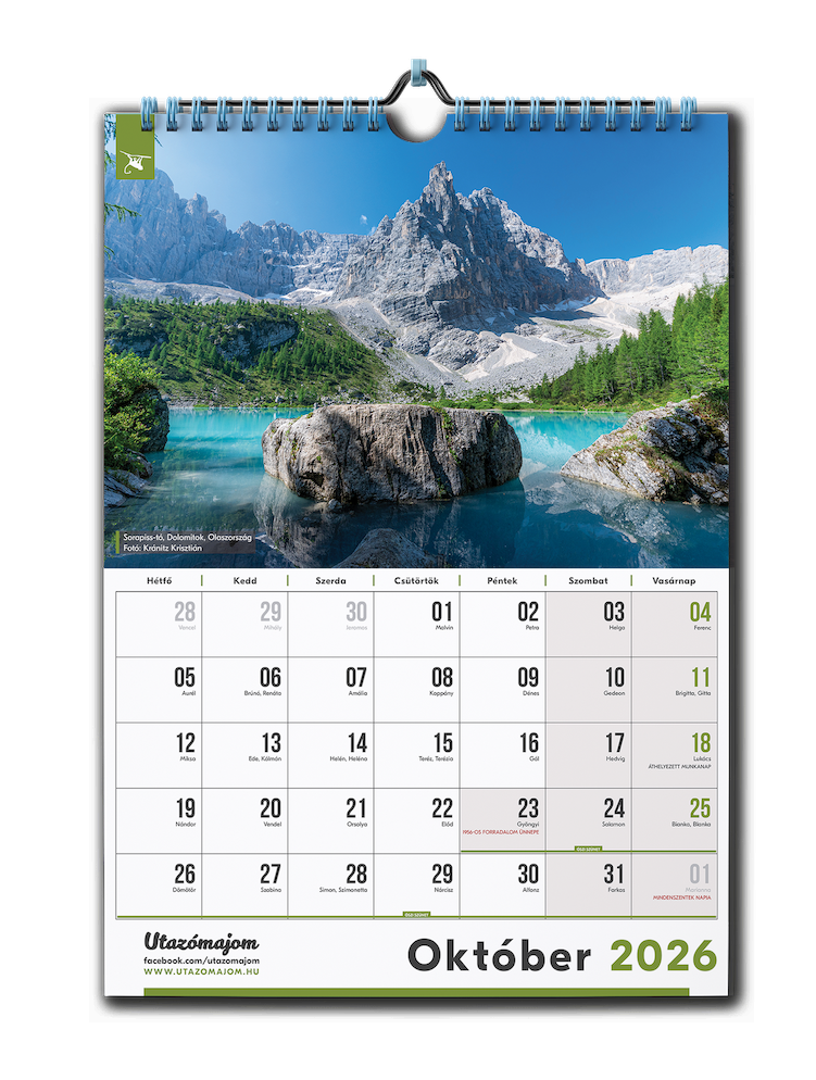2026-os havi bontású nagy (A/3) 12 lapos fali Utazómajom naptár